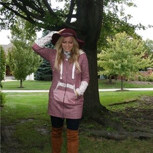 Evy’s Tree Maroon Mixed Material Rosie Hoodie Jacket